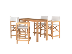 Director 5-Piece Rectangular Teak White Outdoor Counter Height Dining Set with Folding Armchairs - Ornate Home