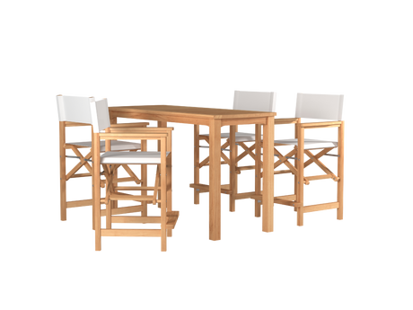 Director 5-Piece Rectangular Teak White Outdoor Counter Height Dining Set with Folding Armchairs - Ornate Home