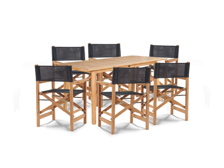 Director 7-Piece Teak Black Outdoor Family Dining Set with Folding Armchairs - Ornate Home