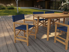 Director 7-Piece Teak Blue Outdoor Family Dining Set with Folding Armchairs - Ornate Home