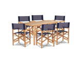 Director 7-Piece Teak Blue Outdoor Family Dining Set with Folding Armchairs - Ornate Home
