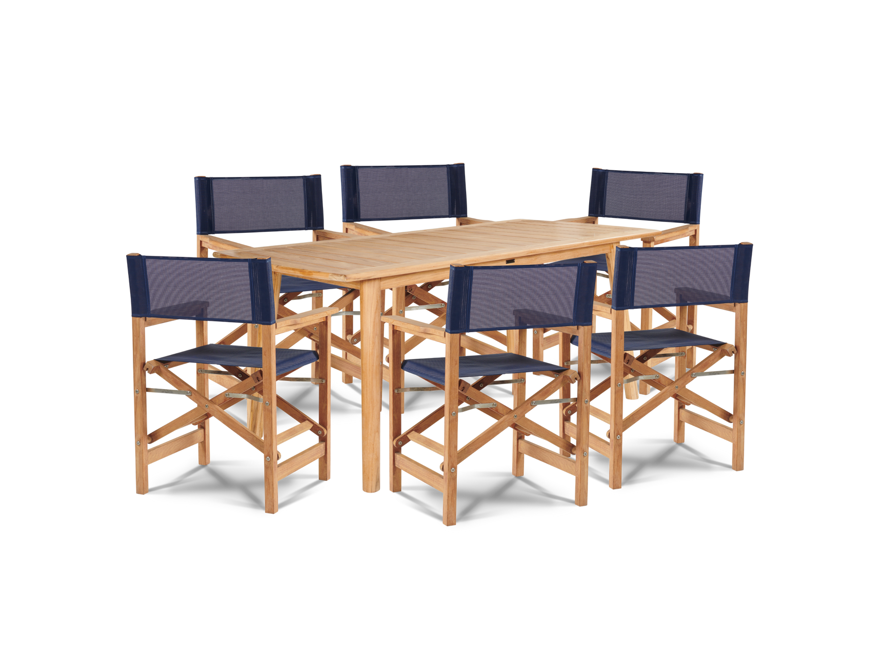 Director 7-Piece Teak Blue Outdoor Family Dining Set with Folding Armchairs - Ornate Home