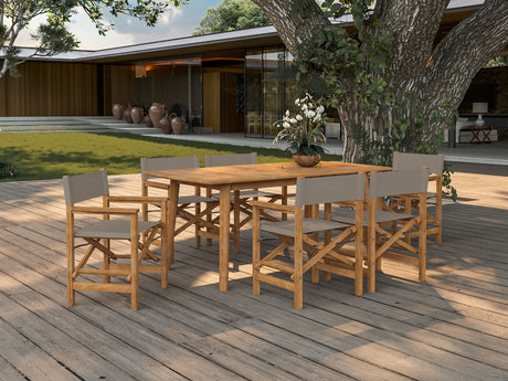 Director 7-Piece Teak Taupe Outdoor Family Dining Set with Folding Armchairs - Ornate Home