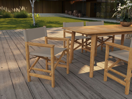 Director 7-Piece Teak Taupe Outdoor Family Dining Set with Folding Armchairs - Ornate Home