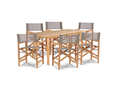 Director 7-Piece Teak Taupe Outdoor Family Dining Set with Folding Armchairs - Ornate Home