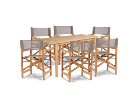 Director 7-Piece Teak Taupe Outdoor Family Dining Set with Folding Armchairs - Ornate Home