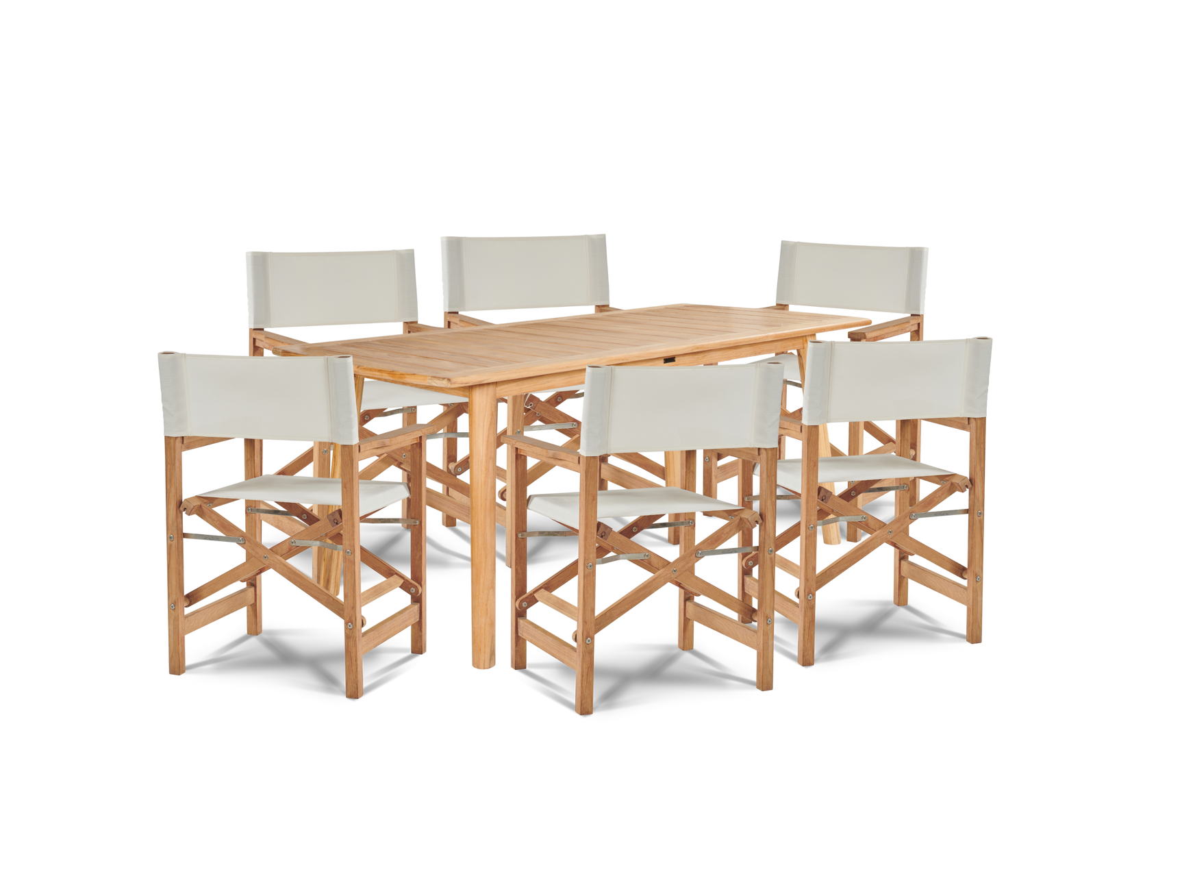 Director 7-Piece Teak White Outdoor Family Dining Set with Folding Armchairs - Ornate Home