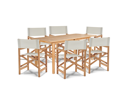Director 7-Piece Teak White Outdoor Family Dining Set with Folding Armchairs - Ornate Home