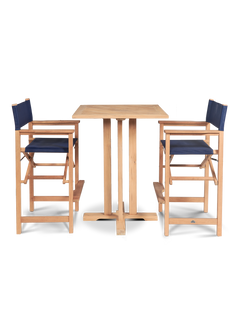 Director Teak Blue Outdoor Bar Height Dining Armchair - Ornate Home