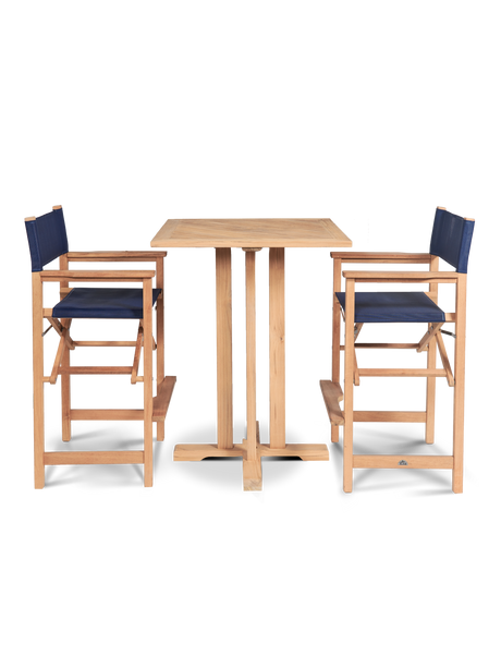 Director Teak Blue Outdoor Bar Height Dining Armchair - Ornate Home