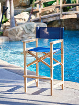 Director Teak Blue Outdoor Bar Height Dining Armchair - Ornate Home