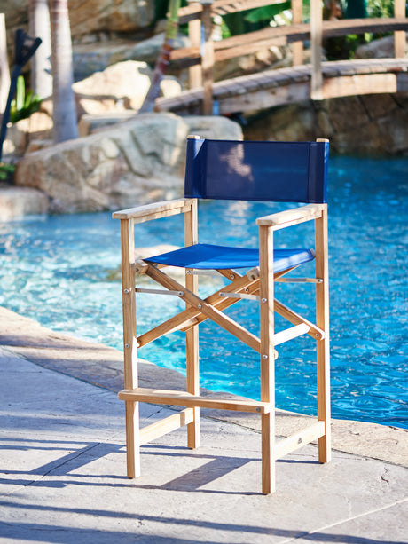 Director Teak Blue Outdoor Bar Height Dining Armchair - Ornate Home