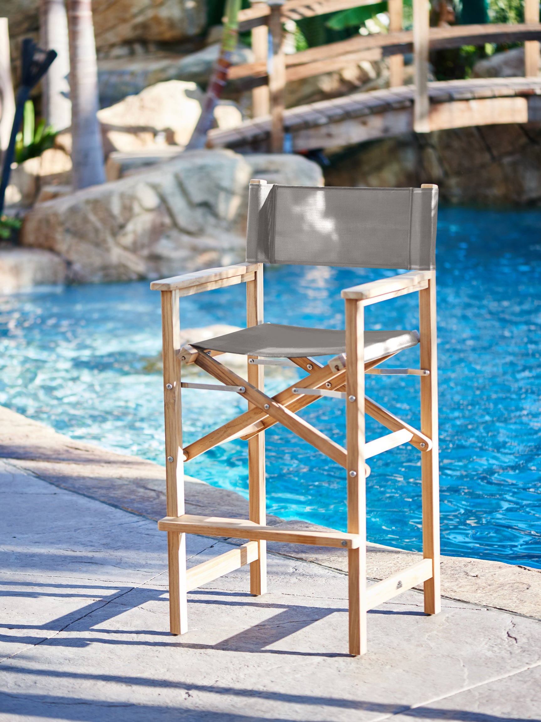 Director Teak Taupe Outdoor Bar Height Dining Armchair - Ornate Home