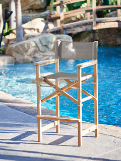 Director Teak Taupe Outdoor Bar Height Dining Armchair - Ornate Home