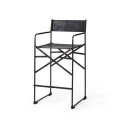Direttore Black Leather Bar Stool - Ornate Home