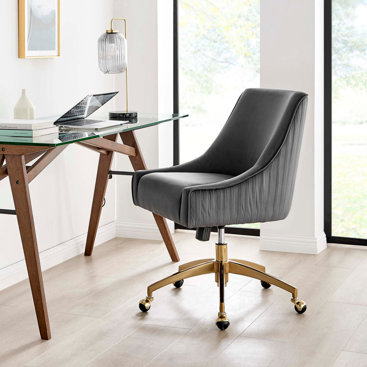 Discern Gray Performance Velvet Office Chair - 26x22.5" - Ornate Home