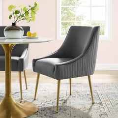 Discern Gray Pleated Back Upholstered Performance Velvet Dining Chair - Ornate Home
