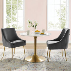 Discern Gray Pleated Back Upholstered Performance Velvet Dining Chair (Set of 2) - Ornate Home
