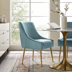 Discern Light Blue Pleated Back Upholstered Performance Velvet Dining Chair - Ornate Home