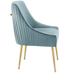 Discern Light Blue Pleated Back Upholstered Performance Velvet Dining Chair - Ornate Home