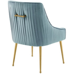 Discern Light Blue Pleated Back Upholstered Performance Velvet Dining Chair - Ornate Home