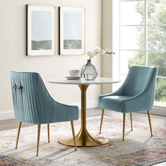 Discern Light Blue Pleated Back Upholstered Performance Velvet Dining Chair (Set of 2) - Ornate Home