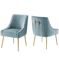 Discern Light Blue Pleated Back Upholstered Performance Velvet Dining Chair (Set of 2) - Ornate Home
