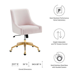 Discern Pink Performance Velvet Office Chair - 26x22.5x38" - Ornate Home