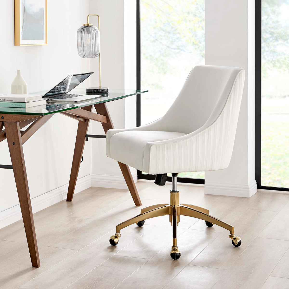 Discern White Performance Velvet Office Chair - 26x22.5" - Ornate Home