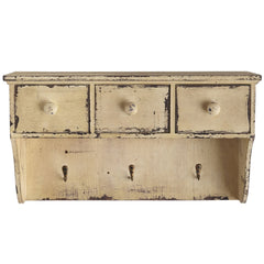 Distressed Wooden Shelf with Drawers and Hooks - Ornate Home