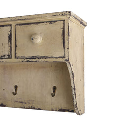 Distressed Wooden Shelf with Drawers and Hooks - Ornate Home