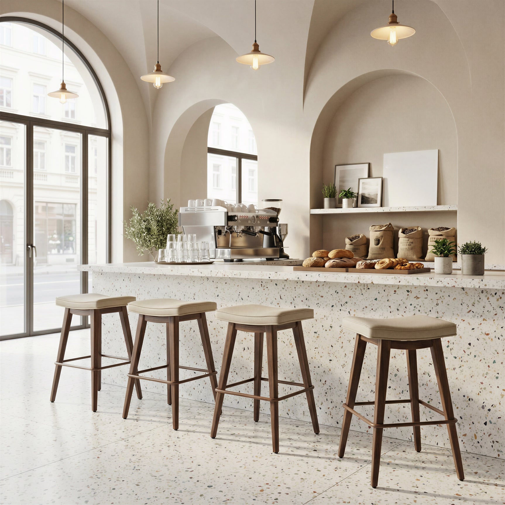 Divat Beige & Walnut Counter Stool (Set of 2) - Ornate Home