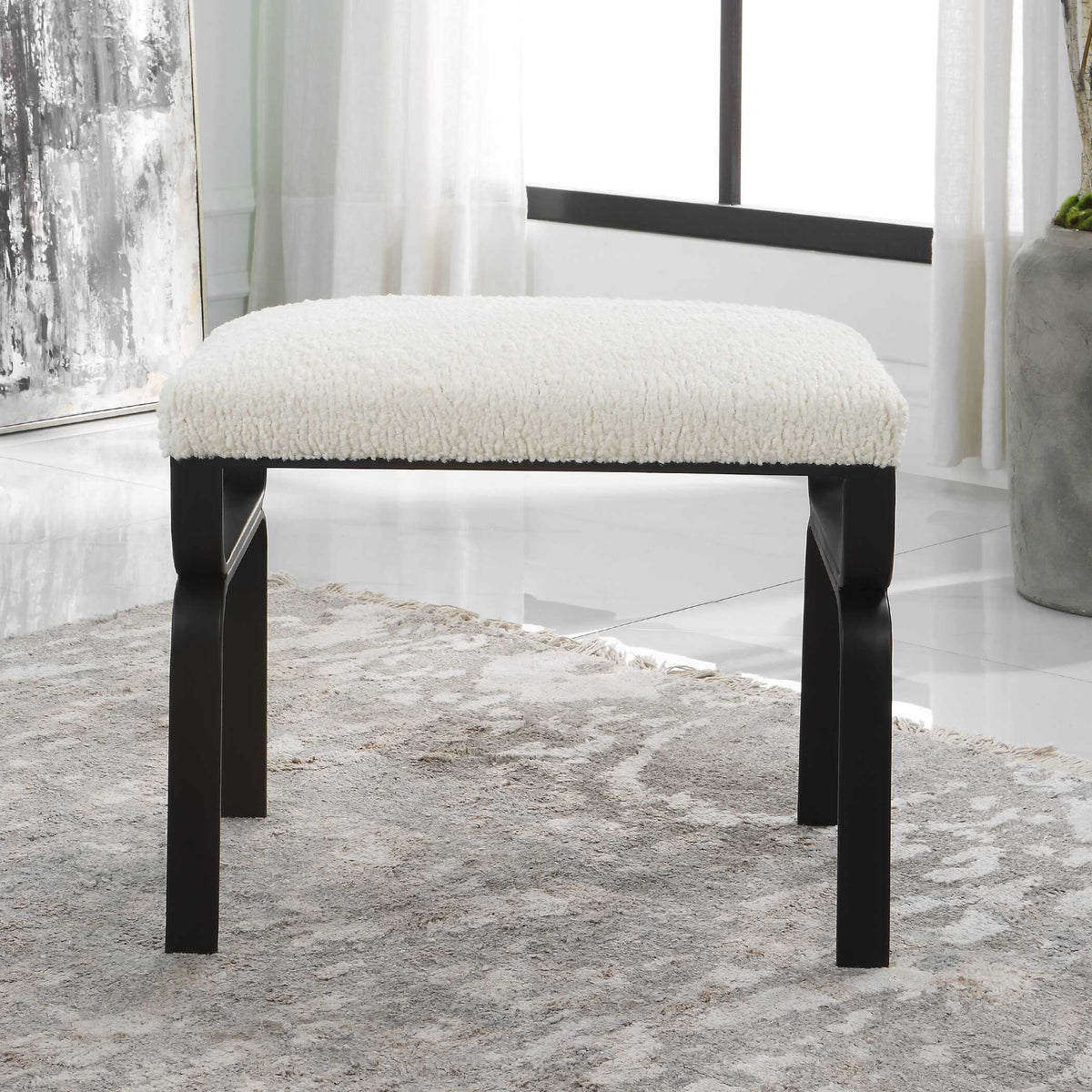 Diverge White Shearling Small Bench - Ornate Home