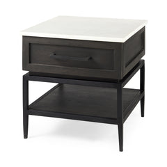 Divina Black-Brown/White/Black Wood Metal Base 1 Drawer Side Table - Ornate Home