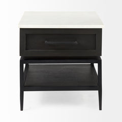 Divina Black-Brown/White/Black Wood Metal Base 1 Drawer Side Table - Ornate Home
