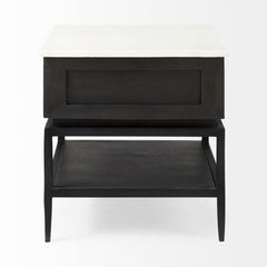 Divina Black-Brown/White/Black Wood Metal Base 1 Drawer Side Table - Ornate Home