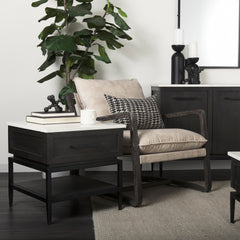 Divina Black-Brown/White/Black Wood Metal Base 1 Drawer Side Table - Ornate Home