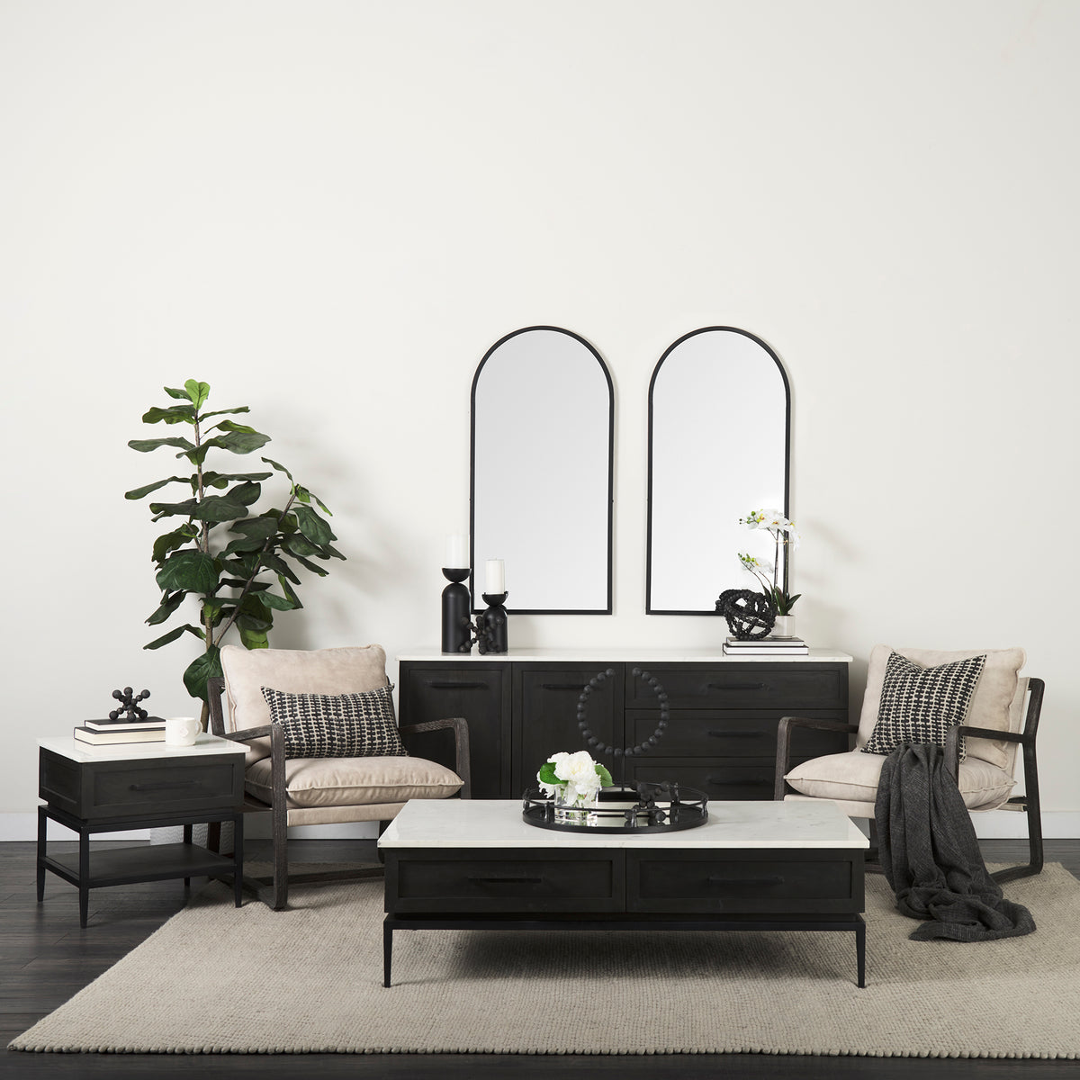 Divina Black-Brown/White/Black Wood Metal Base Sideboard - Ornate Home
