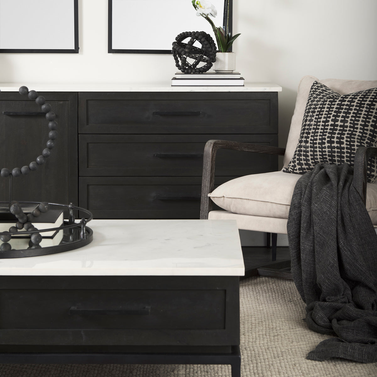 Divina Black-Brown/White/Black Wood Metal Base Sideboard - Ornate Home