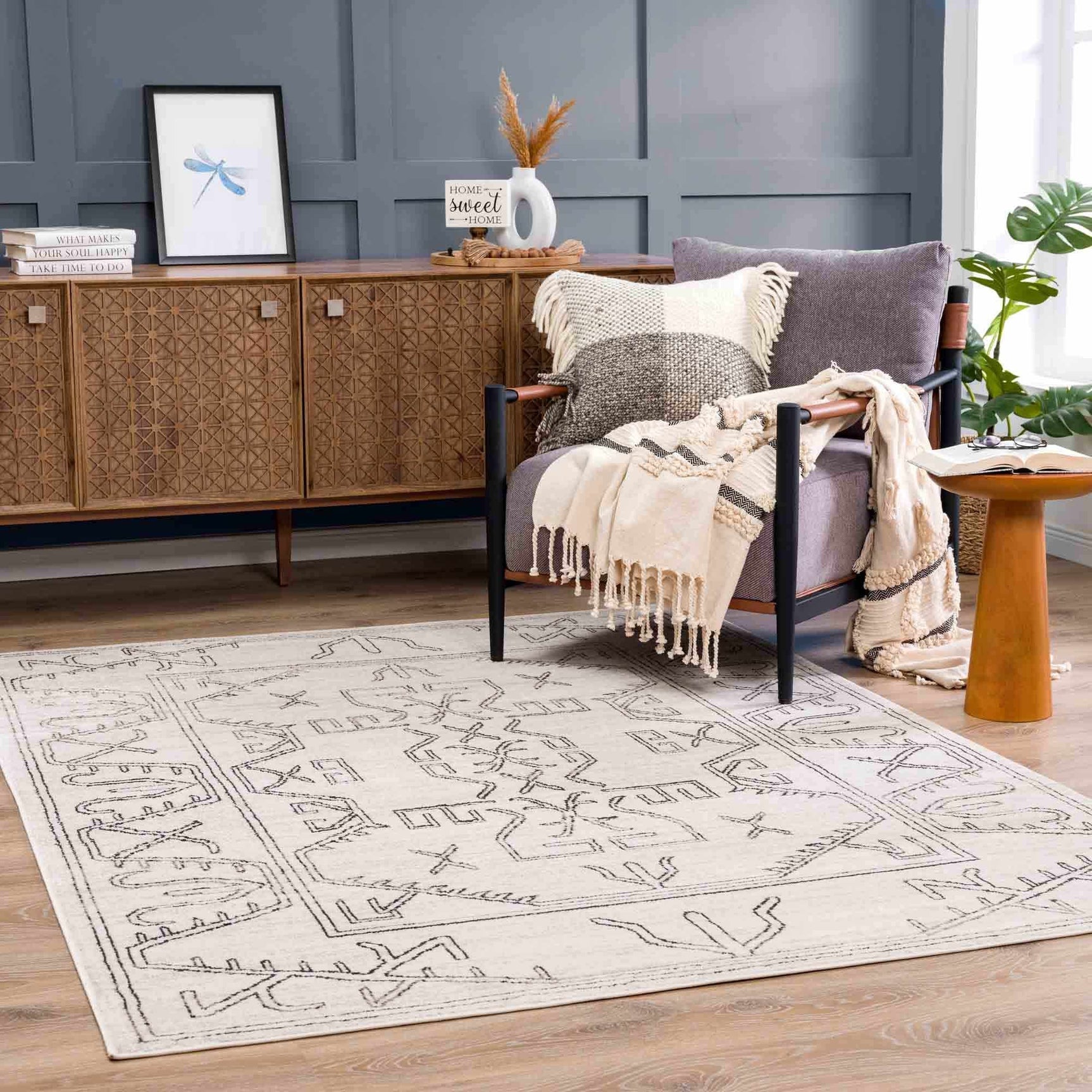 Divya Cream & Charcoal Area Rug - Clearance - Ornate Home