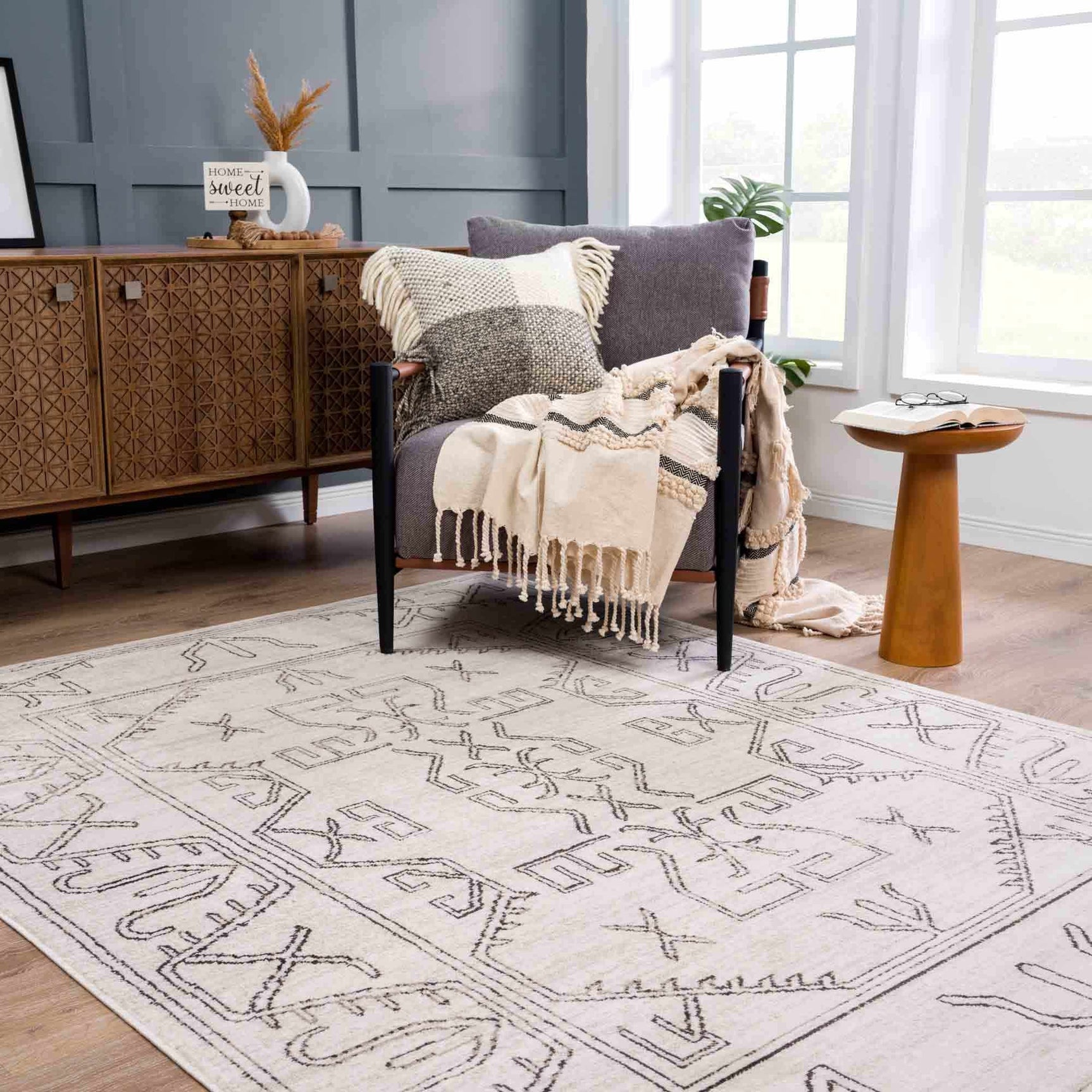 Divya Cream & Charcoal Area Rug - Clearance - Ornate Home
