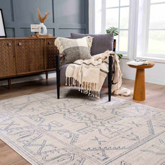 Divya Cream & Silver Blue Area Rug - Clearance - Ornate Home