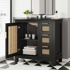 Dixie Black 36" Solid Wood Bathroom Vanity Cabinet - Ornate Home