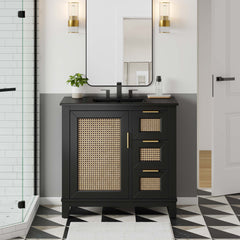 Dixie Black 36" Solid Wood Bathroom Vanity Cabinet - Ornate Home