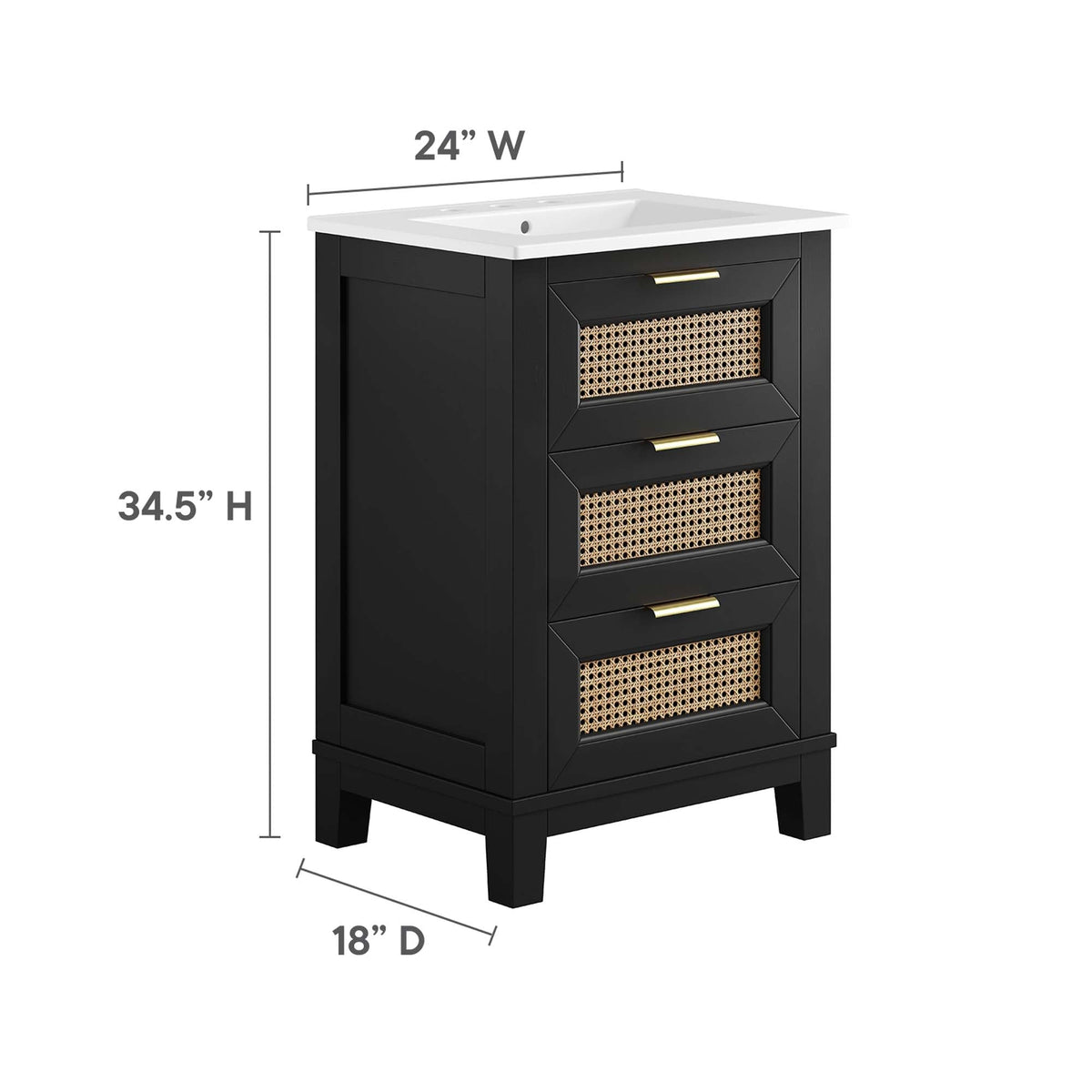Dixie Black/White 24" Solid Wood Bathroom Vanity - Ornate Home