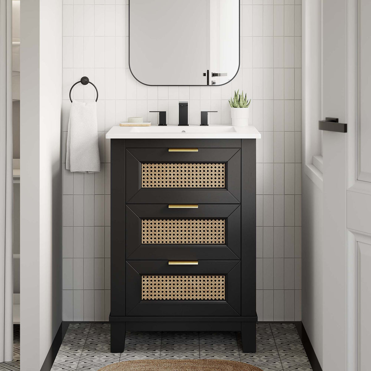 Dixie Black/White 24" Solid Wood Bathroom Vanity - Ornate Home