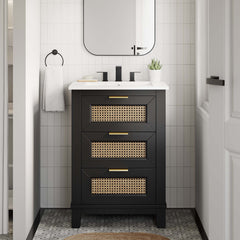 Dixie Black/White 24" Solid Wood Bathroom Vanity - Ornate Home