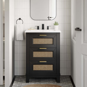 Dixie Black/White 24" Solid Wood Bathroom Vanity - Ornate Home
