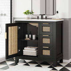 Dixie Black/White 36" Solid Wood Bathroom Vanity Cabinet - Ornate Home