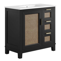 Dixie Black/White 36" Solid Wood Bathroom Vanity Cabinet - Ornate Home
